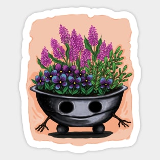 Purple flowers plant pot Sticker